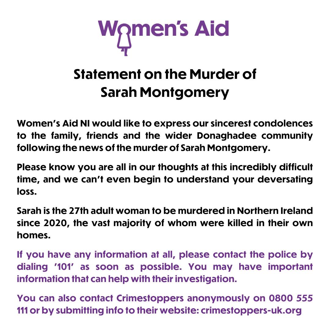 Women's Aid Statement following the news of the murder of Sarah Montgomery. 